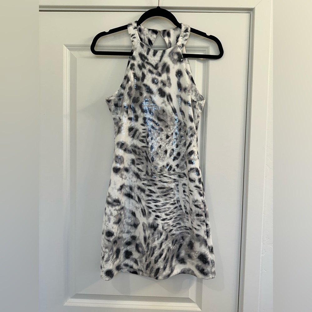 Parker Snow Leopard Sequin Cocktail Dress